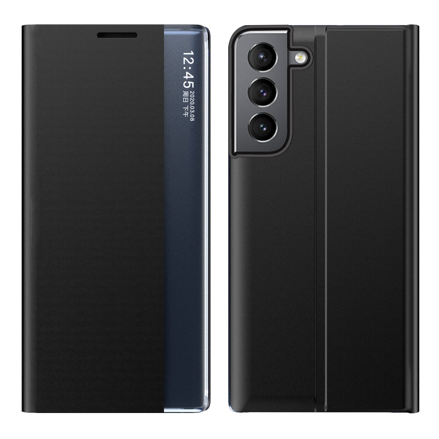 Shockproof Anti-fall Stand Folio Flip Cover Leather Auto-absorbed Phone Case with View Window for Samsung Galaxy S22 5G