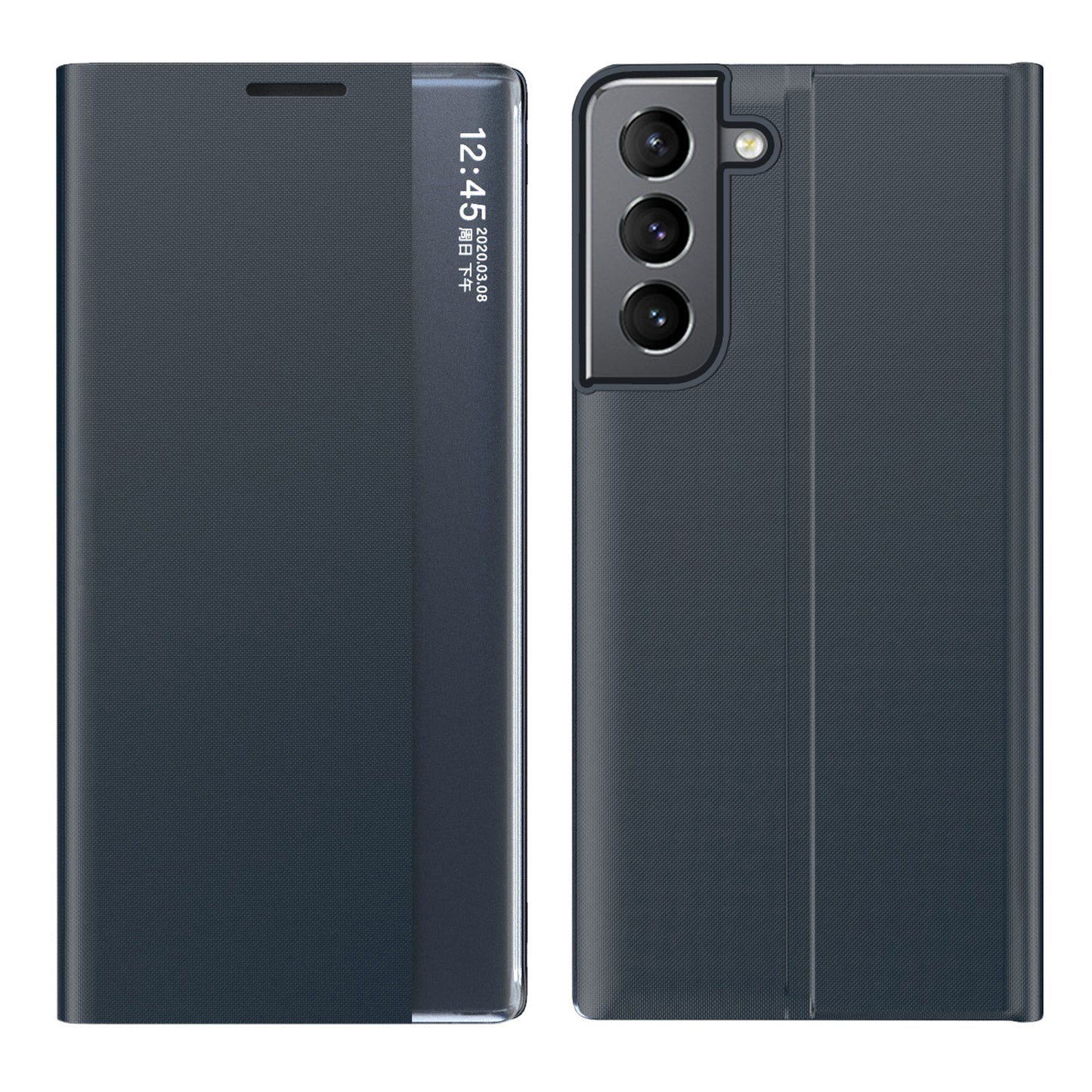 Shockproof Anti-fall Stand Folio Flip Cover Leather Auto-absorbed Phone Case with View Window for Samsung Galaxy S22 5G