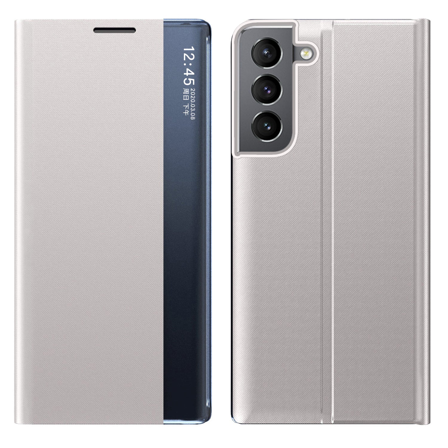 Shockproof Anti-fall Stand Folio Flip Cover Leather Auto-absorbed Phone Case with View Window for Samsung Galaxy S22 5G