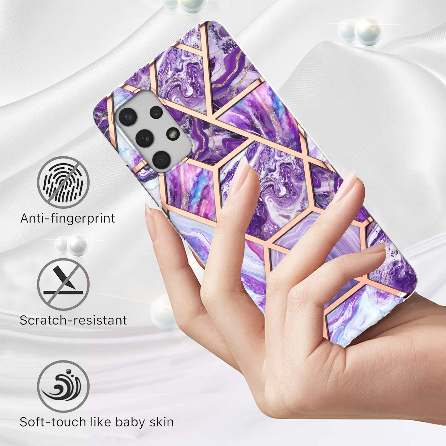 [Support Wireless Charging] Marble Pattern Printing IMD Electroplating Soft TPU Phone Case for Samsung Galaxy A32 4G (EU Version)