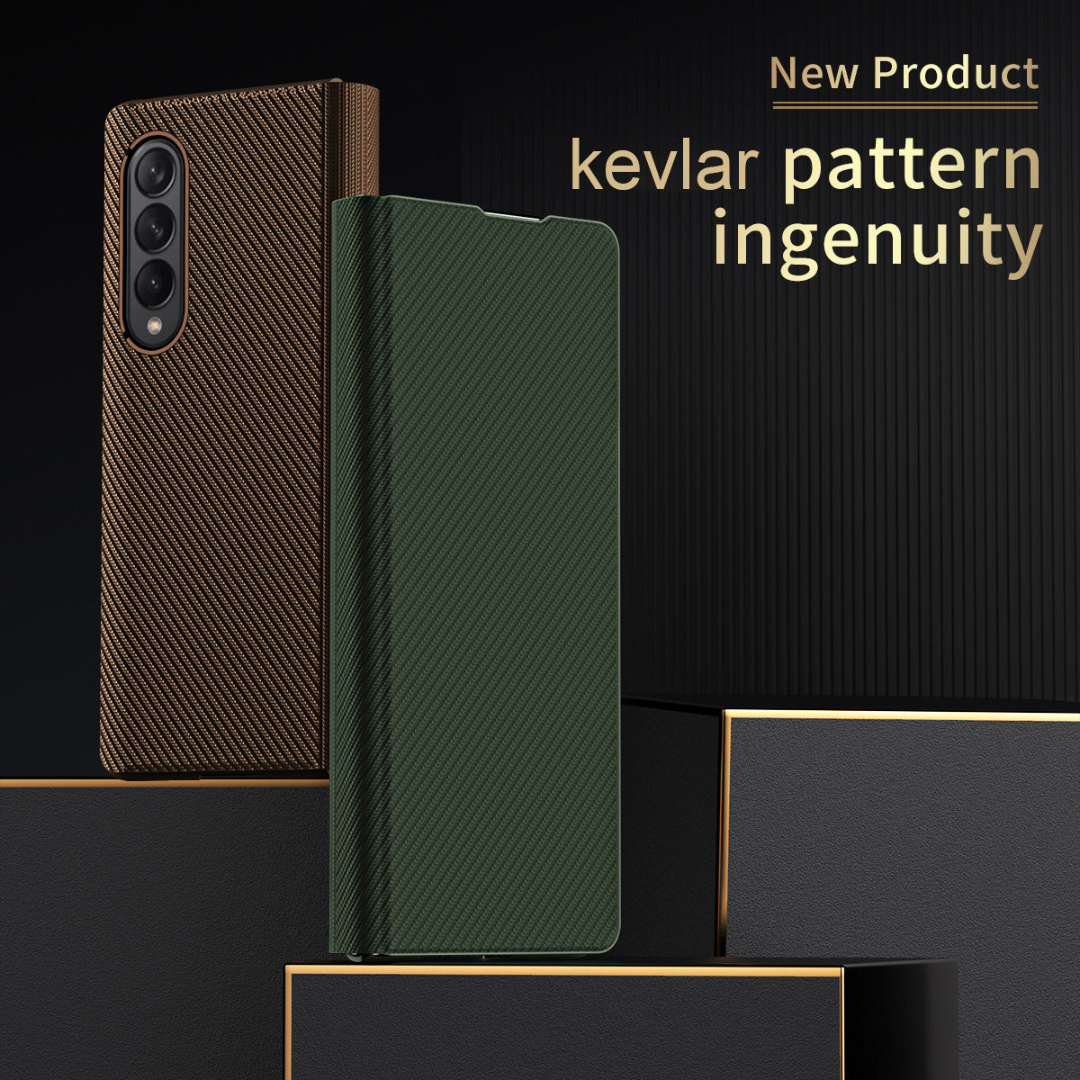 Kevlar Texture Anti-fingerprint Magnetic Absorption PU Leather + PC Phone Cover Case for Samsung Galaxy Z Fold3 5G