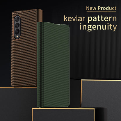 Kevlar Texture Anti-fingerprint Magnetic Absorption PU Leather + PC Phone Cover Case for Samsung Galaxy Z Fold3 5G