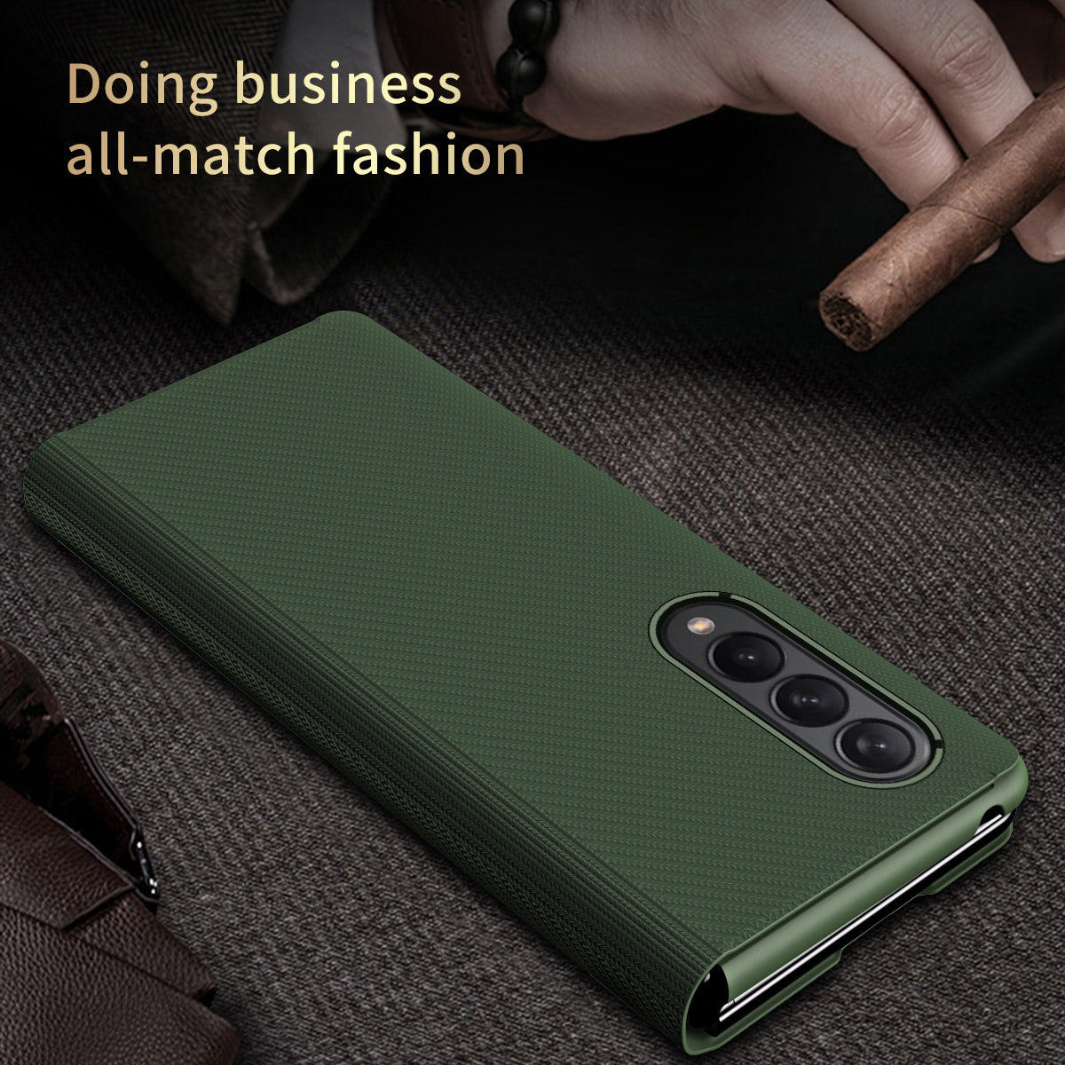 Kevlar Texture Anti-fingerprint Magnetic Absorption PU Leather + PC Phone Cover Case for Samsung Galaxy Z Fold3 5G