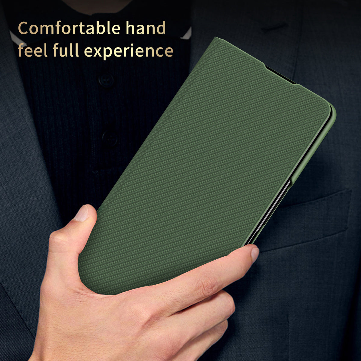 Kevlar Texture Anti-fingerprint Magnetic Absorption PU Leather + PC Phone Cover Case for Samsung Galaxy Z Fold3 5G
