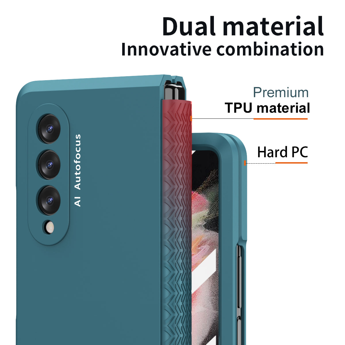 Shockproof PC Back Panel + TPU Hinge Flipping Phone Case Cover for Samsung Galaxy Z Fold3 5G