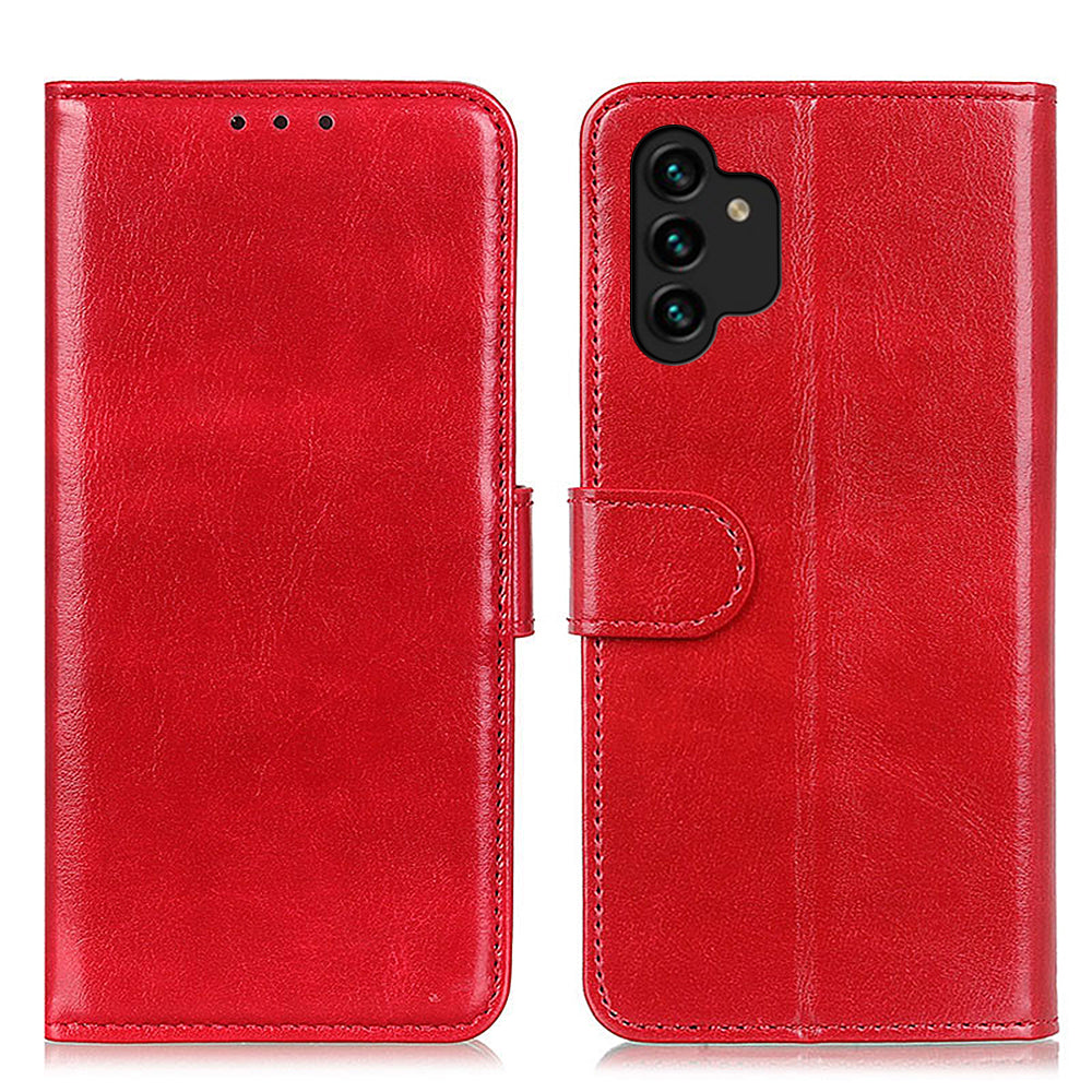 For Samsung Galaxy A13 4G Flip Wallet Crazy Horse Texture PU Leather Cover Magnetic Soft TPU Folding Stand Case