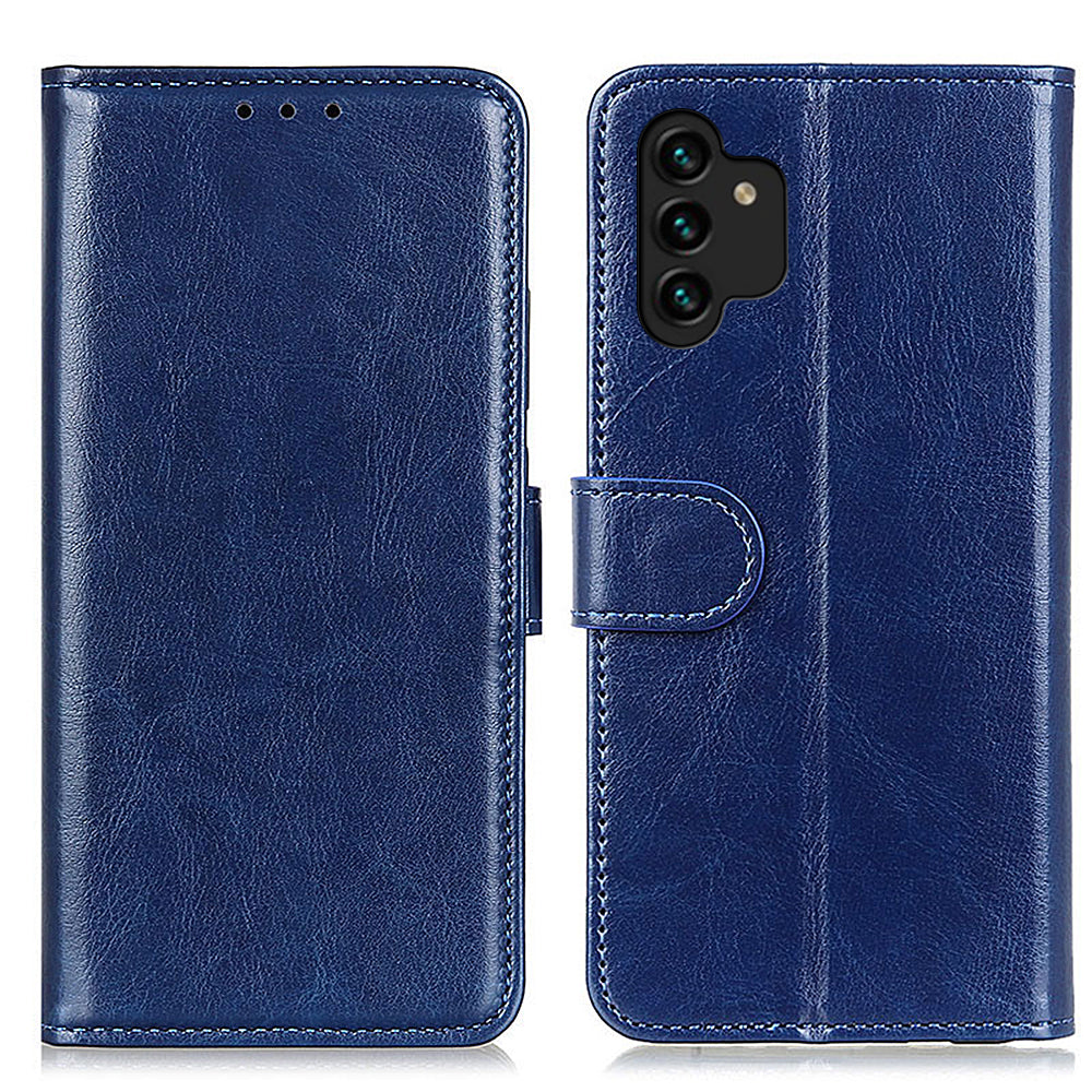 For Samsung Galaxy A13 4G Flip Wallet Crazy Horse Texture PU Leather Cover Magnetic Soft TPU Folding Stand Case