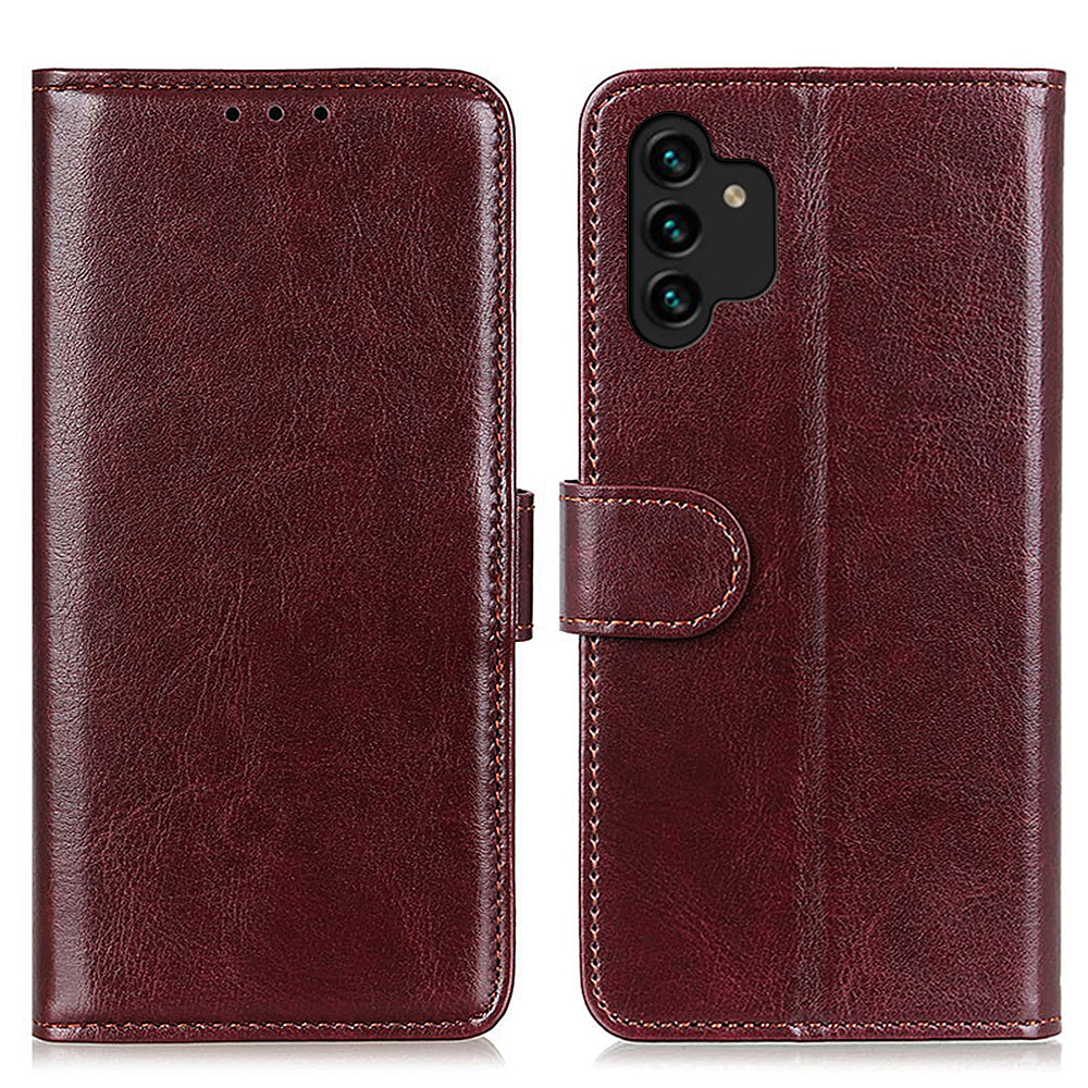 For Samsung Galaxy A13 4G Flip Wallet Crazy Horse Texture PU Leather Cover Magnetic Soft TPU Folding Stand Case