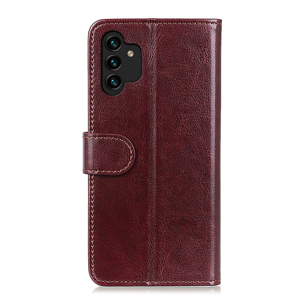 For Samsung Galaxy A13 4G Flip Wallet Crazy Horse Texture PU Leather Cover Magnetic Soft TPU Folding Stand Case