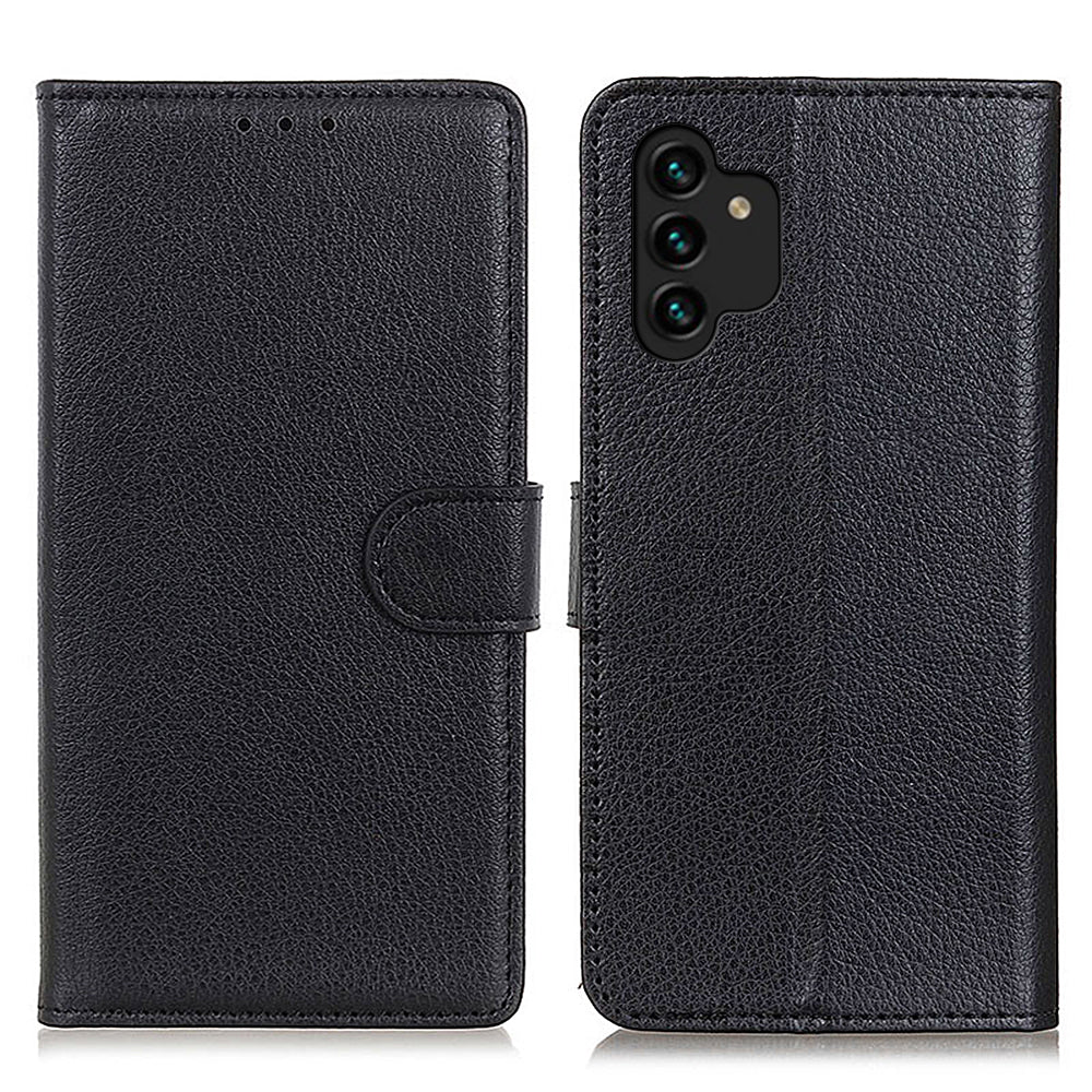 For Samsung Galaxy A13 4G Book Stand Classic Litchi Texture PU Leather Case Magnetic Closure Flip Wallet Cover