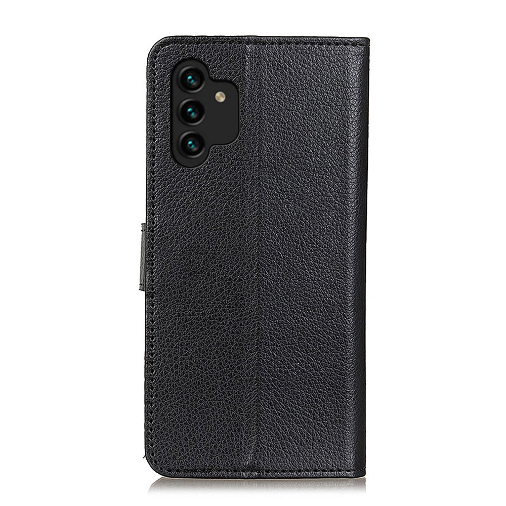 For Samsung Galaxy A13 4G Book Stand Classic Litchi Texture PU Leather Case Magnetic Closure Flip Wallet Cover