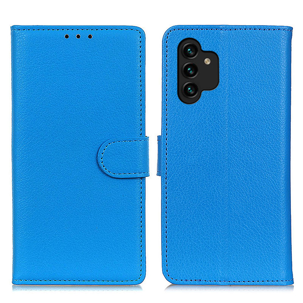 For Samsung Galaxy A13 4G Book Stand Classic Litchi Texture PU Leather Case Magnetic Closure Flip Wallet Cover