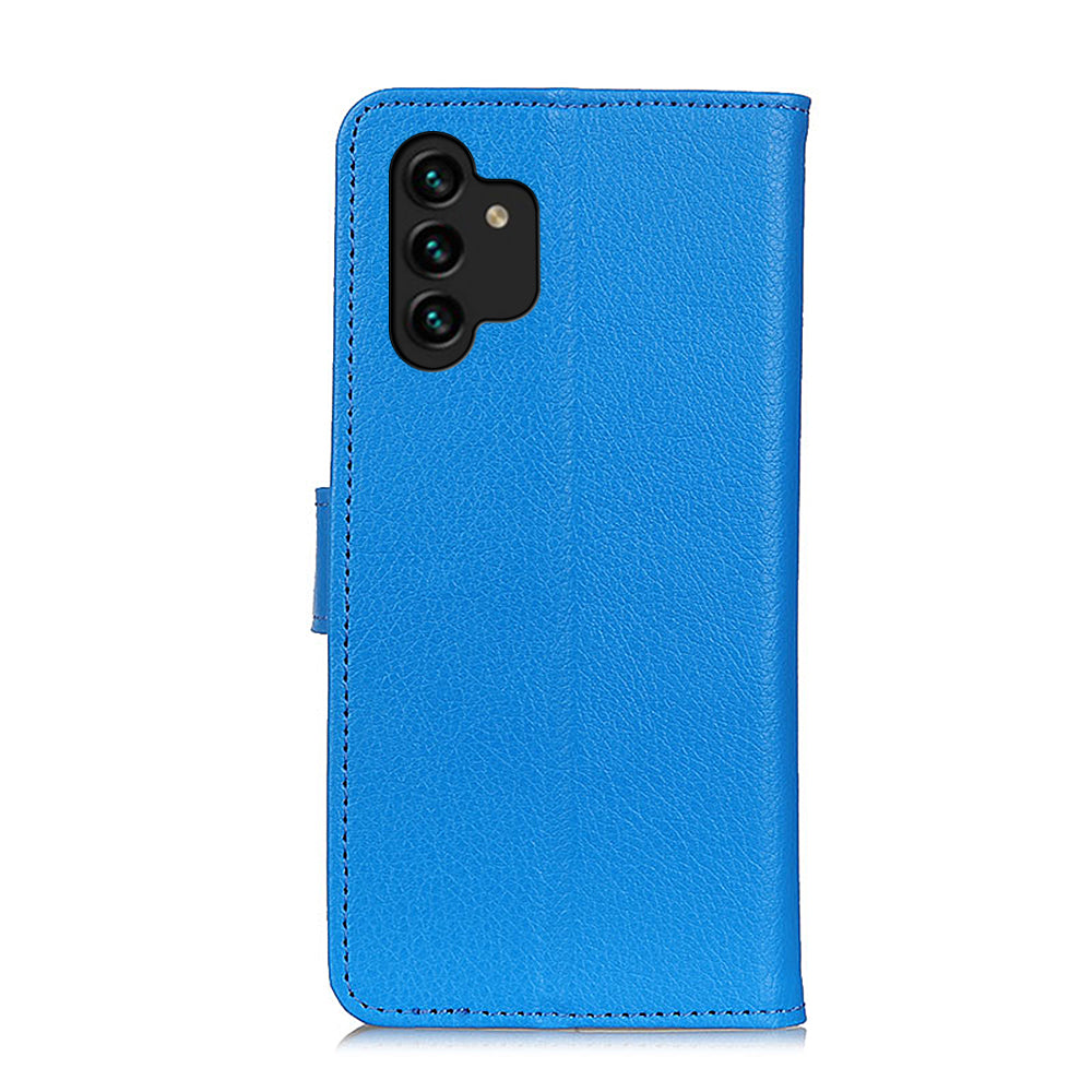 For Samsung Galaxy A13 4G Book Stand Classic Litchi Texture PU Leather Case Magnetic Closure Flip Wallet Cover