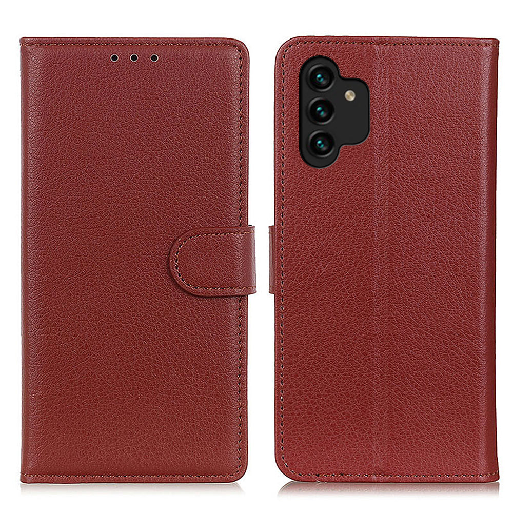 For Samsung Galaxy A13 4G Book Stand Classic Litchi Texture PU Leather Case Magnetic Closure Flip Wallet Cover