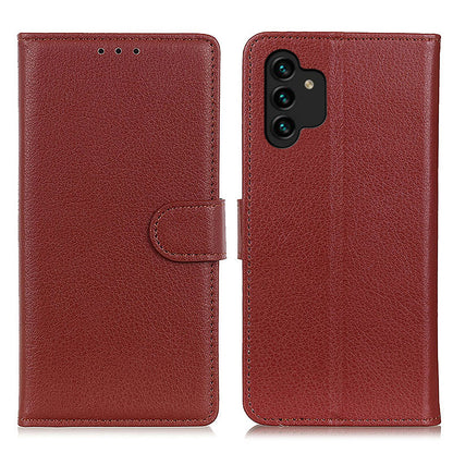 For Samsung Galaxy A13 4G Book Stand Classic Litchi Texture PU Leather Case Magnetic Closure Flip Wallet Cover
