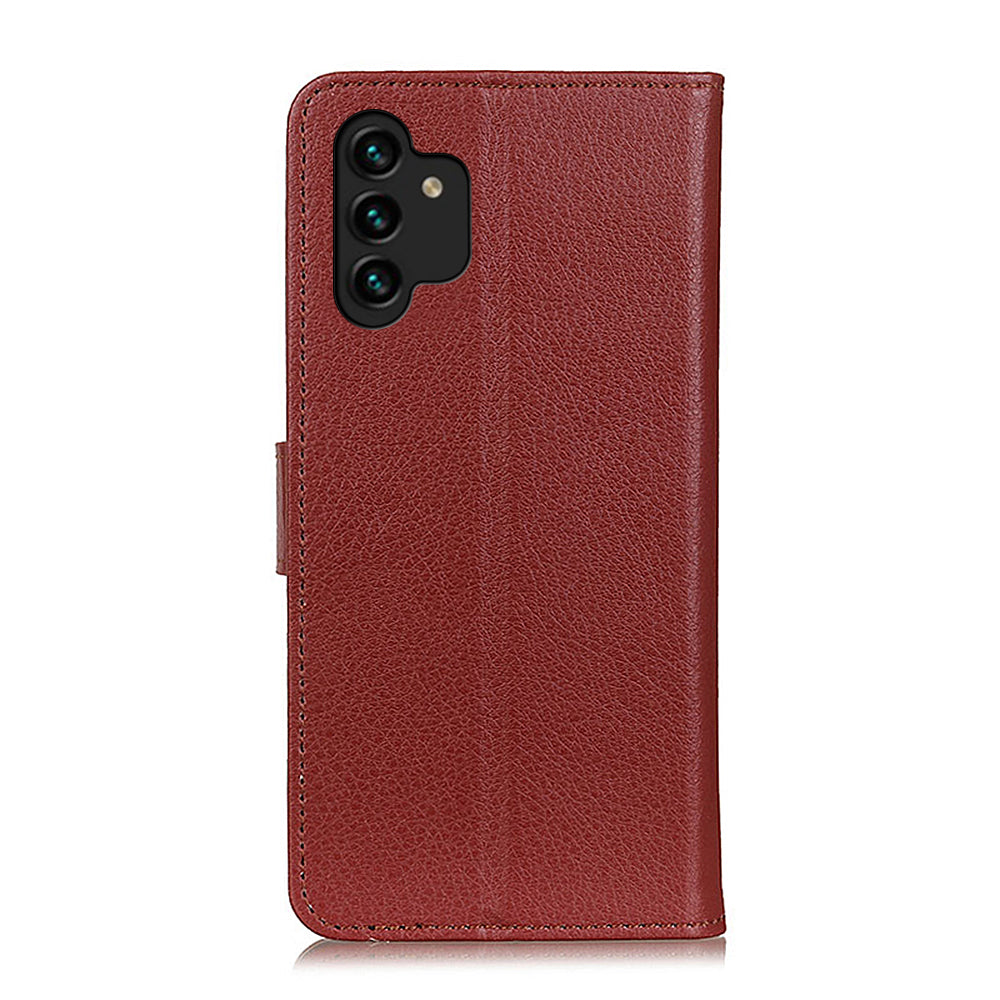 For Samsung Galaxy A13 4G Book Stand Classic Litchi Texture PU Leather Case Magnetic Closure Flip Wallet Cover