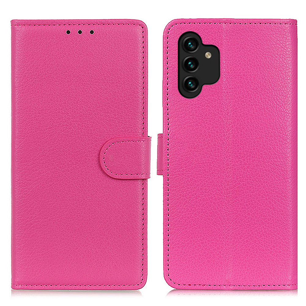 For Samsung Galaxy A13 4G Book Stand Classic Litchi Texture PU Leather Case Magnetic Closure Flip Wallet Cover