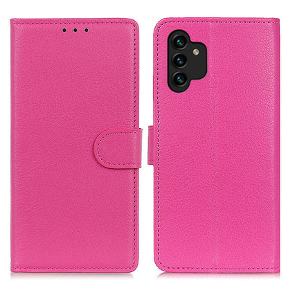 For Samsung Galaxy A13 4G Book Stand Classic Litchi Texture PU Leather Case Magnetic Closure Flip Wallet Cover