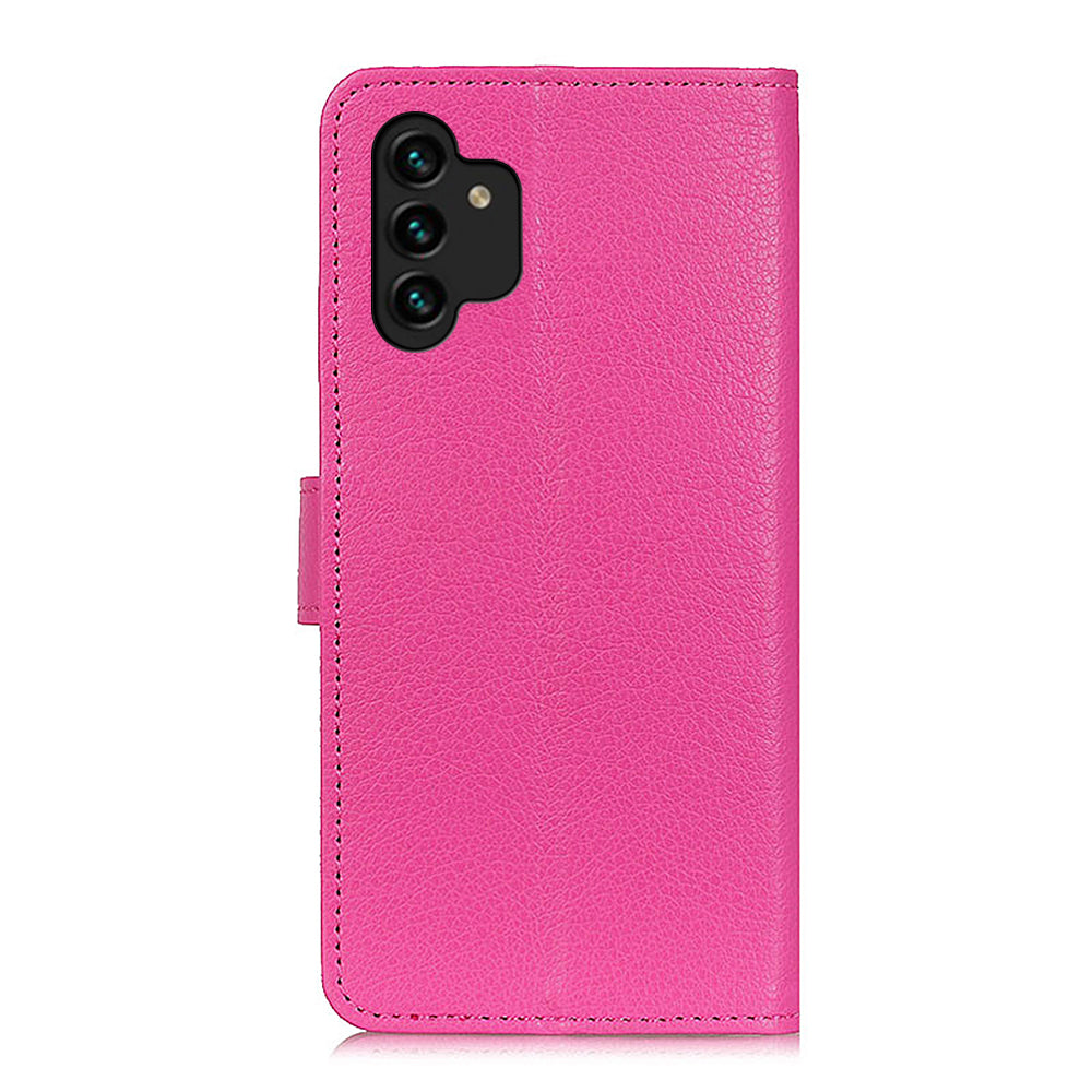 For Samsung Galaxy A13 4G Book Stand Classic Litchi Texture PU Leather Case Magnetic Closure Flip Wallet Cover