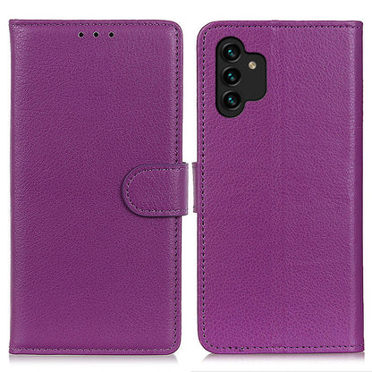 For Samsung Galaxy A13 4G Book Stand Classic Litchi Texture PU Leather Case Magnetic Closure Flip Wallet Cover