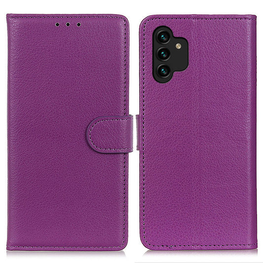 For Samsung Galaxy A13 4G Book Stand Classic Litchi Texture PU Leather Case Magnetic Closure Flip Wallet Cover