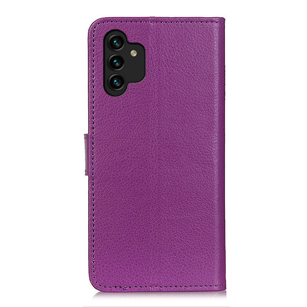 For Samsung Galaxy A13 4G Book Stand Classic Litchi Texture PU Leather Case Magnetic Closure Flip Wallet Cover