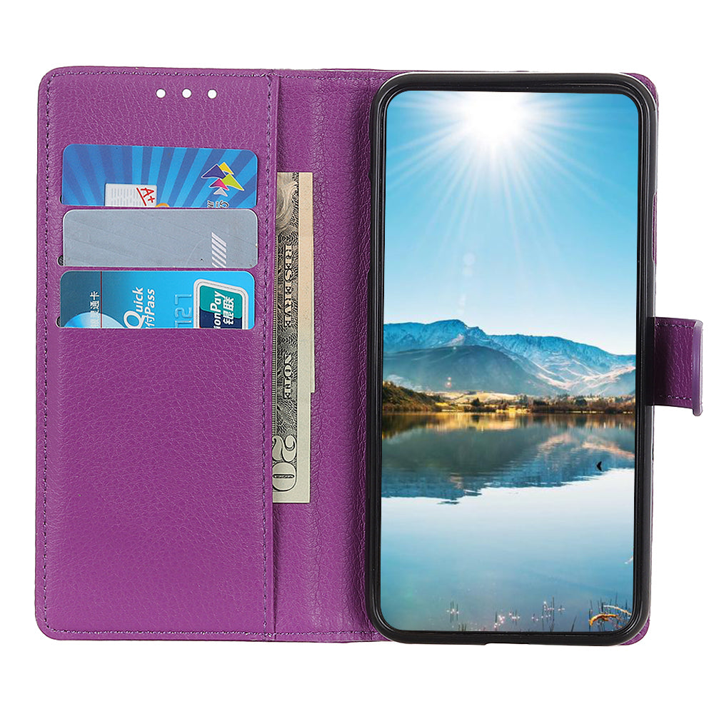 For Samsung Galaxy A13 4G Book Stand Classic Litchi Texture PU Leather Case Magnetic Closure Flip Wallet Cover