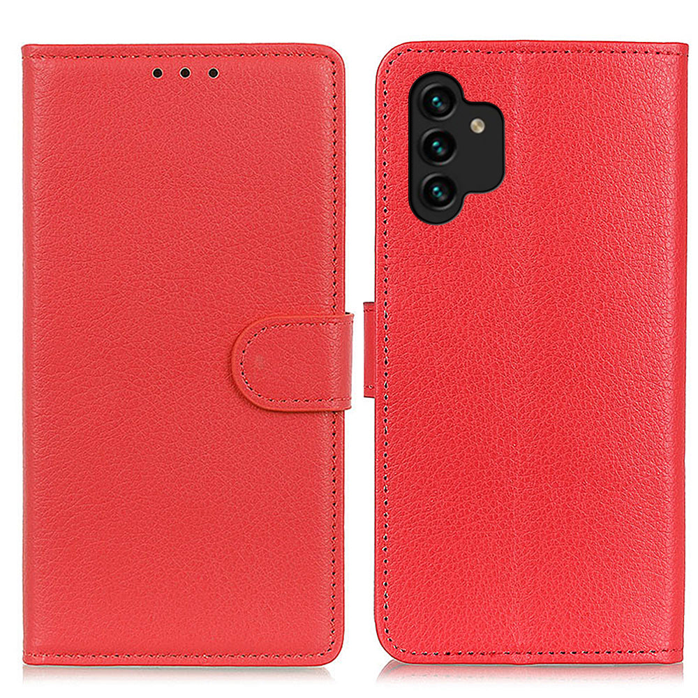 For Samsung Galaxy A13 4G Book Stand Classic Litchi Texture PU Leather Case Magnetic Closure Flip Wallet Cover
