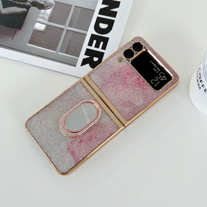 Rhinestone Decoration Stylish Electroplating Metal Ring Kickstand Design Folding Hard PC Case for Samsung Galaxy Z Flip3 5G