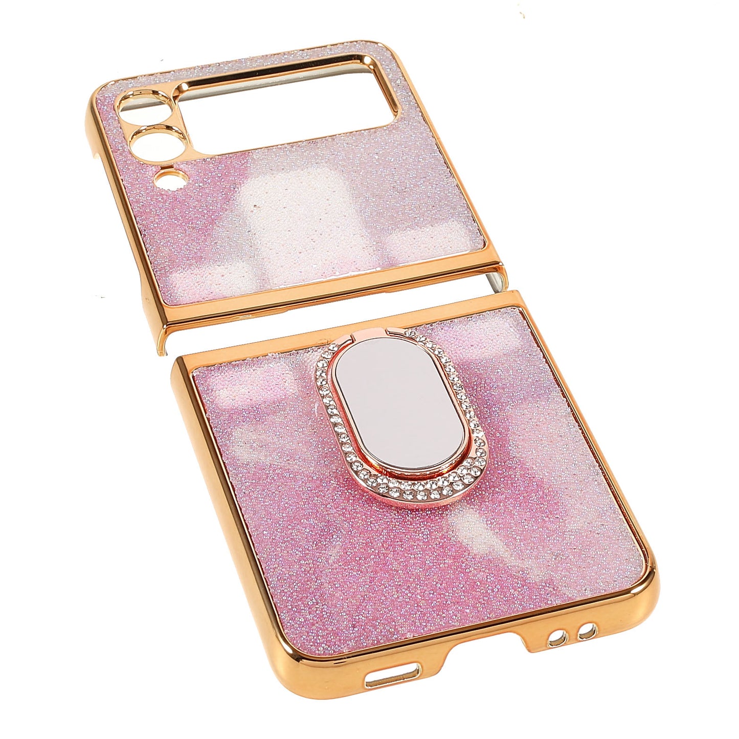 Rhinestone Decoration Stylish Electroplating Metal Ring Kickstand Design Folding Hard PC Case for Samsung Galaxy Z Flip3 5G