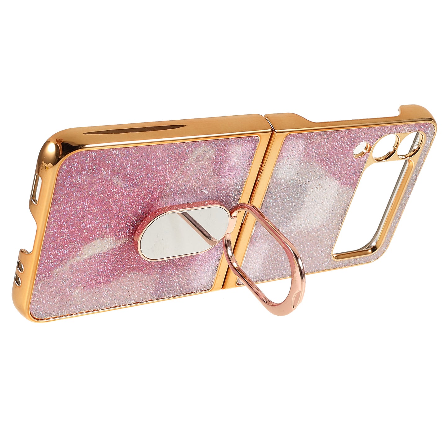 Rhinestone Decoration Stylish Electroplating Metal Ring Kickstand Design Folding Hard PC Case for Samsung Galaxy Z Flip3 5G