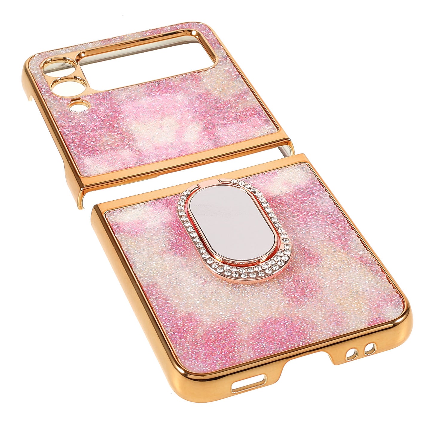 Rhinestone Decoration Stylish Electroplating Metal Ring Kickstand Design Folding Hard PC Case for Samsung Galaxy Z Flip3 5G
