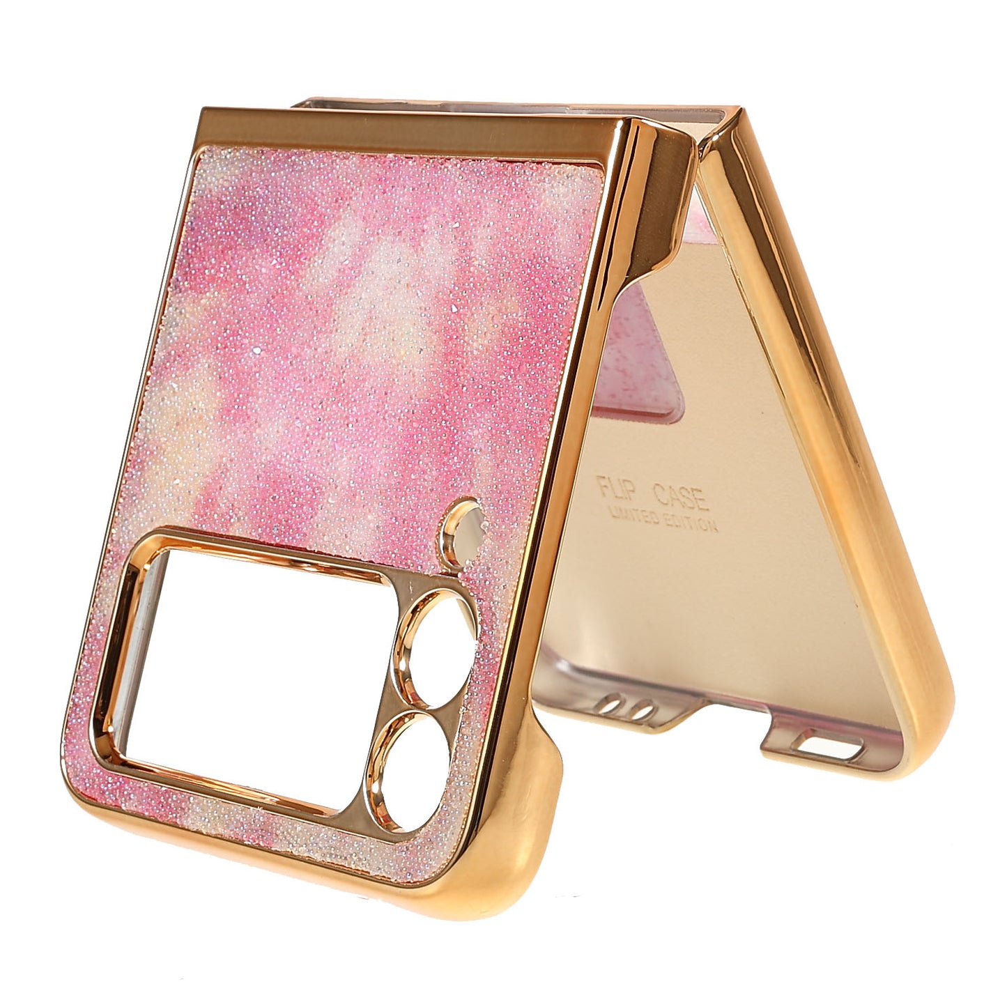 Rhinestone Decoration Stylish Electroplating Metal Ring Kickstand Design Folding Hard PC Case for Samsung Galaxy Z Flip3 5G
