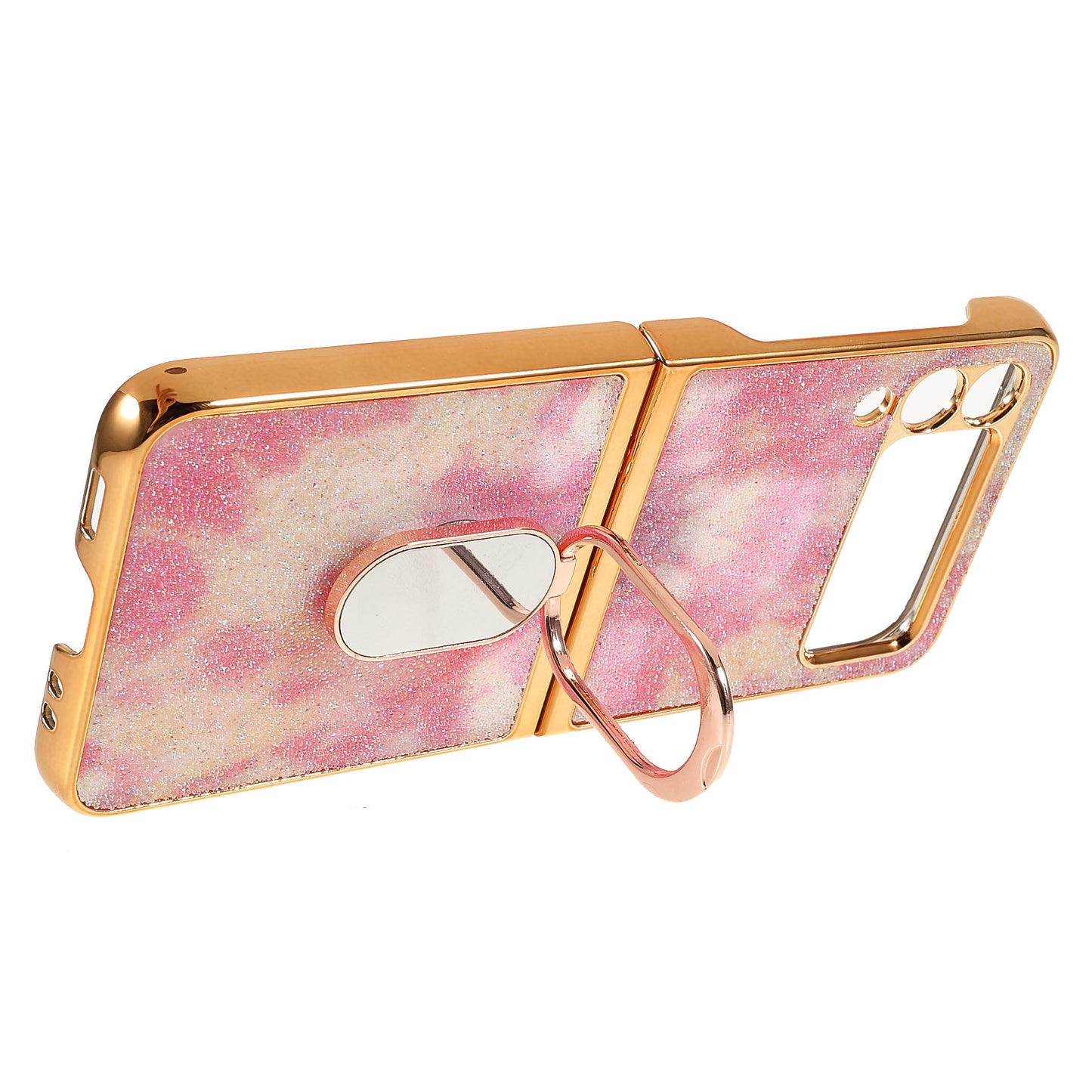 Rhinestone Decoration Stylish Electroplating Metal Ring Kickstand Design Folding Hard PC Case for Samsung Galaxy Z Flip3 5G