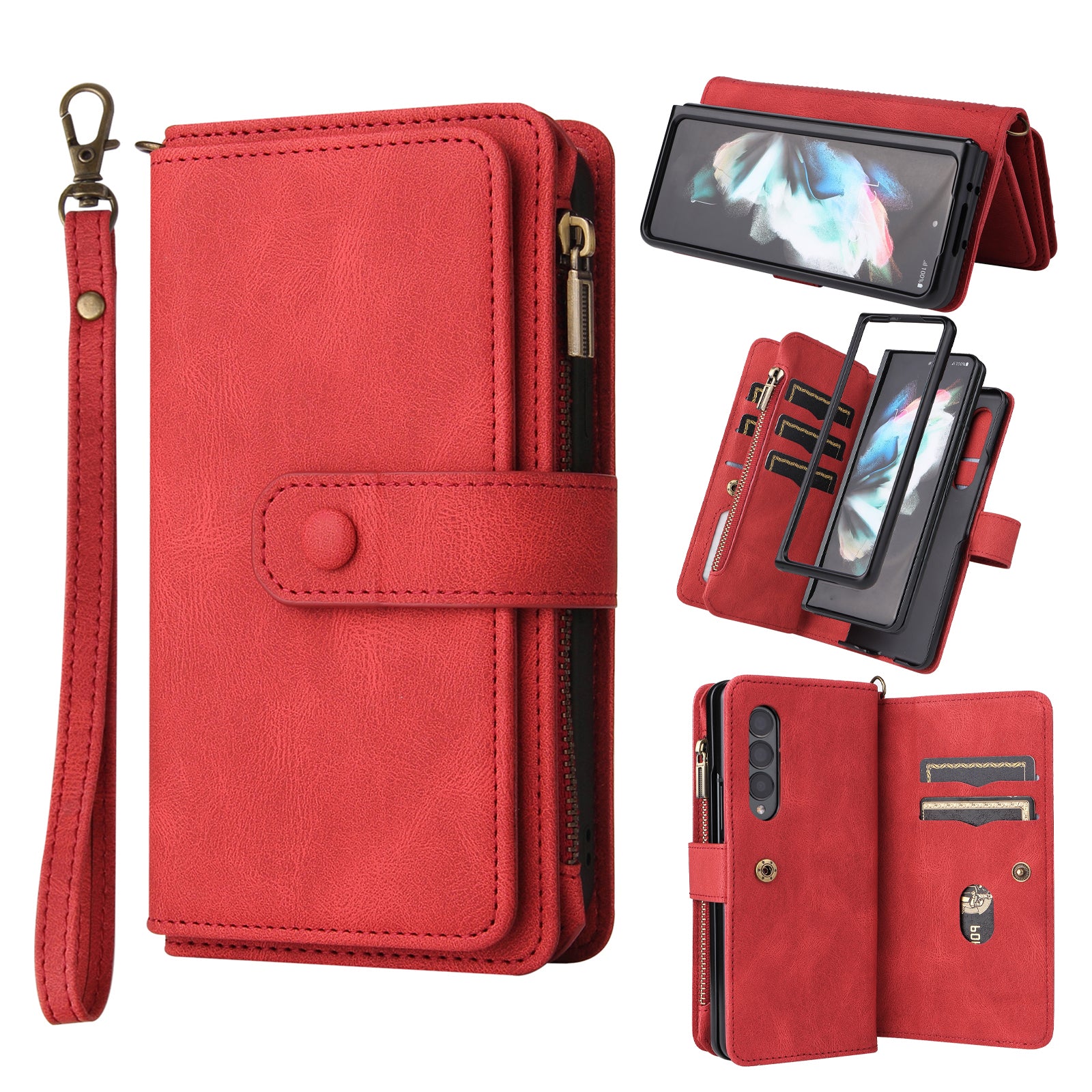 KT Multi-functional Series-2 Shockproof PU Leather  and TPU Phone Shell for Samsung Galaxy Z Fold3 5G, Multiple Card Slots Phone Stand Case
