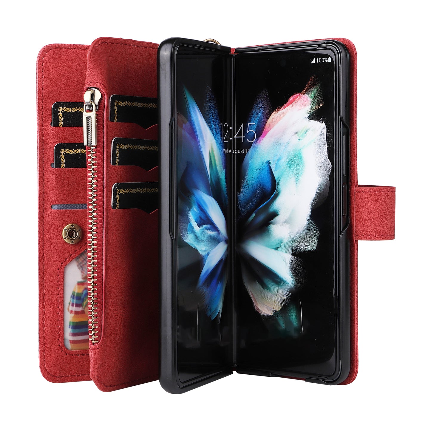 KT Multi-functional Series-2 Shockproof PU Leather  and TPU Phone Shell for Samsung Galaxy Z Fold3 5G, Multiple Card Slots Phone Stand Case