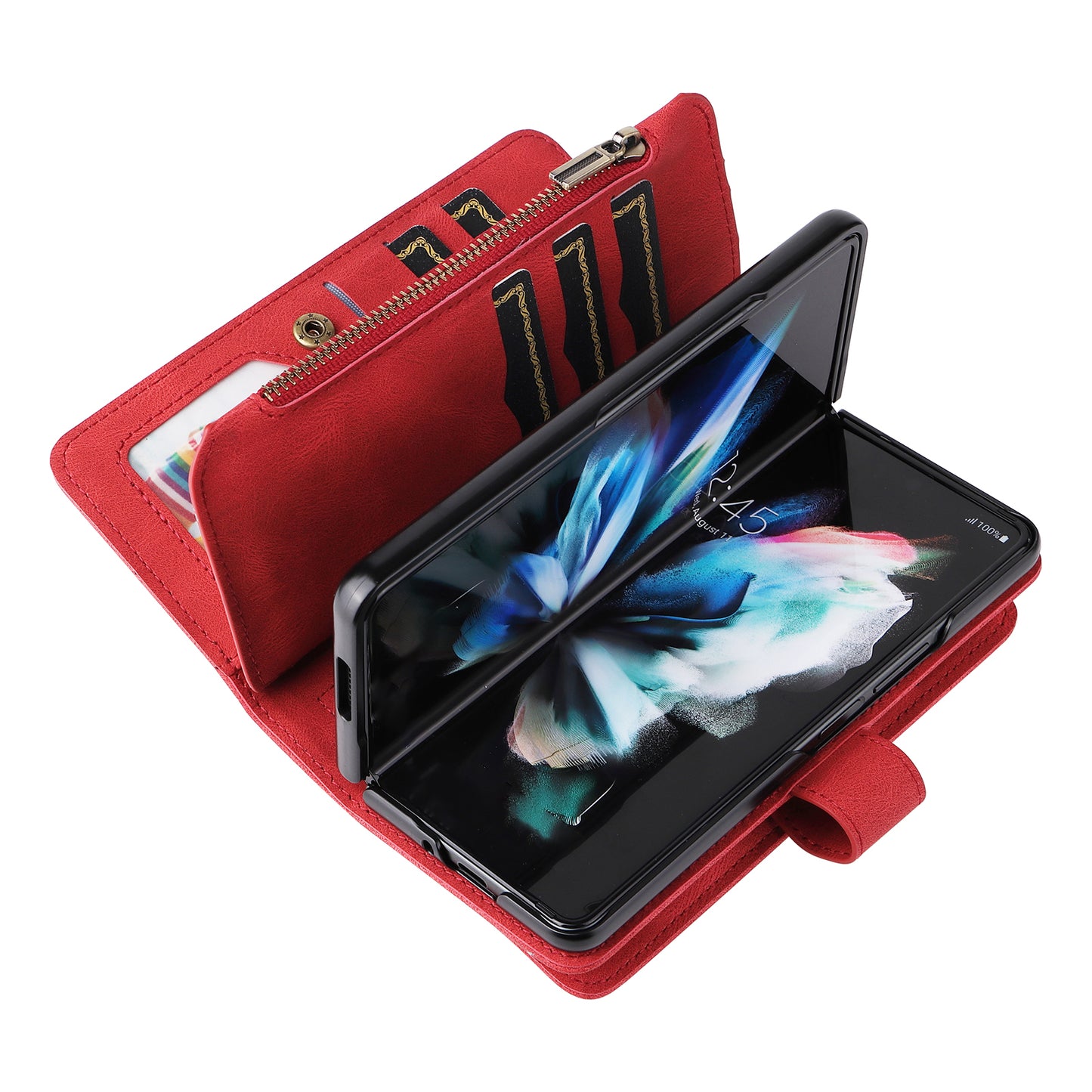 KT Multi-functional Series-2 Shockproof PU Leather  and TPU Phone Shell for Samsung Galaxy Z Fold3 5G, Multiple Card Slots Phone Stand Case