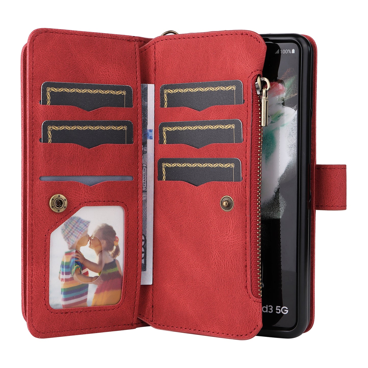 KT Multi-functional Series-2 Shockproof PU Leather  and TPU Phone Shell for Samsung Galaxy Z Fold3 5G, Multiple Card Slots Phone Stand Case