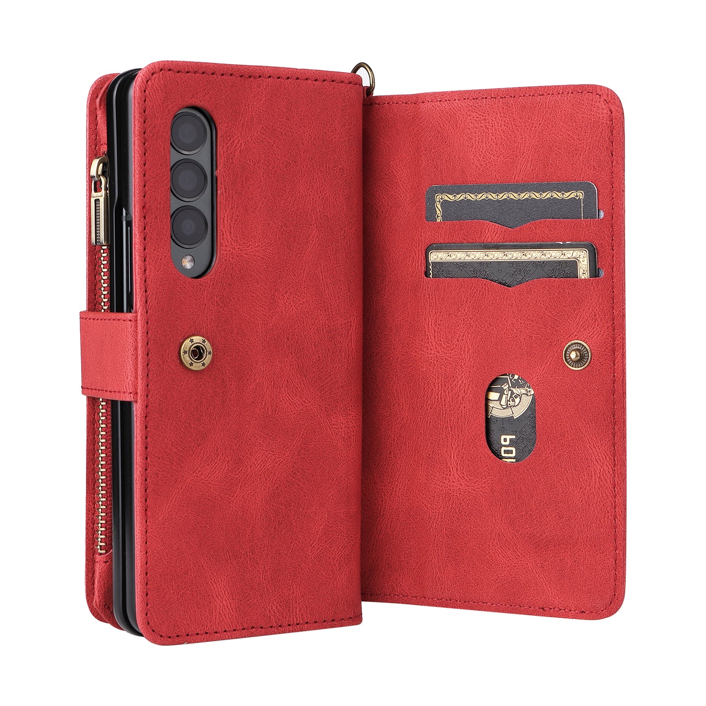 KT Multi-functional Series-2 Shockproof PU Leather  and TPU Phone Shell for Samsung Galaxy Z Fold3 5G, Multiple Card Slots Phone Stand Case
