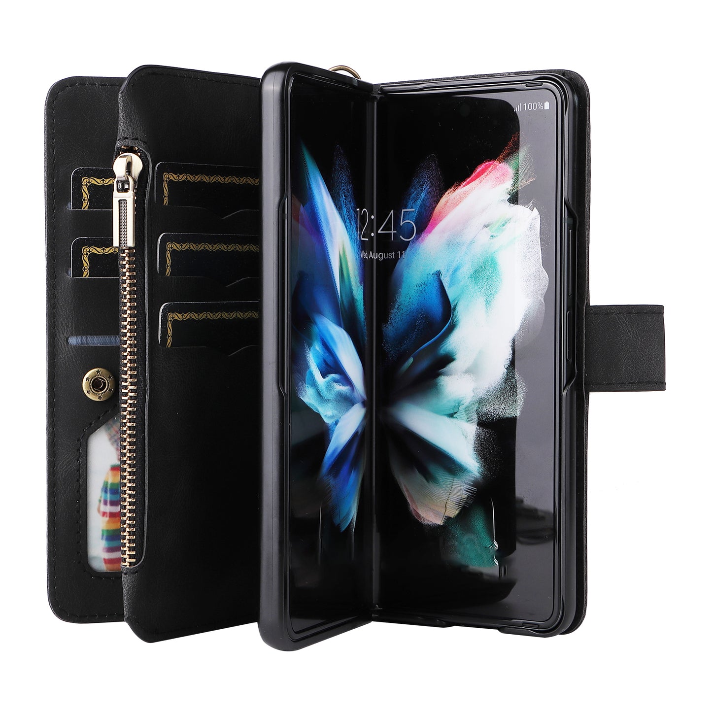 KT Multi-functional Series-2 Shockproof PU Leather  and TPU Phone Shell for Samsung Galaxy Z Fold3 5G, Multiple Card Slots Phone Stand Case
