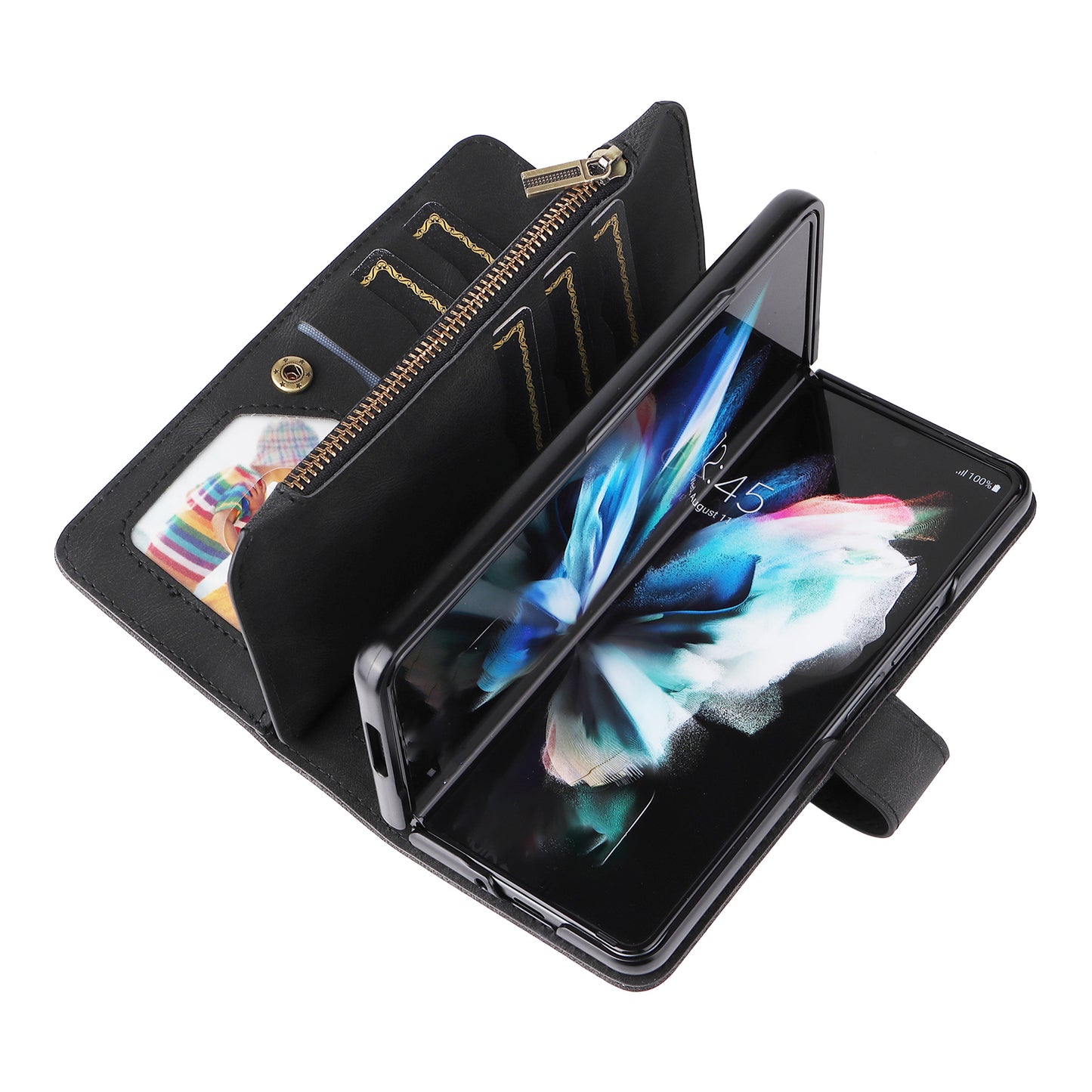 KT Multi-functional Series-2 Shockproof PU Leather  and TPU Phone Shell for Samsung Galaxy Z Fold3 5G, Multiple Card Slots Phone Stand Case