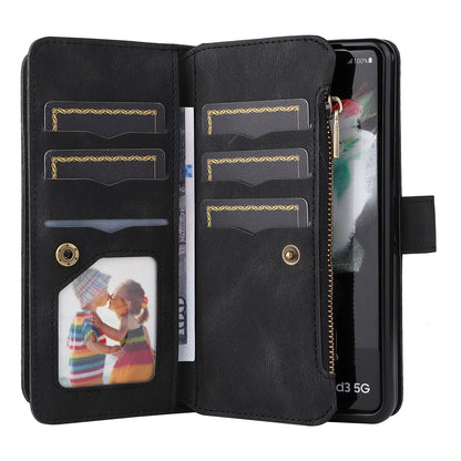 KT Multi-functional Series-2 Shockproof PU Leather  and TPU Phone Shell for Samsung Galaxy Z Fold3 5G, Multiple Card Slots Phone Stand Case