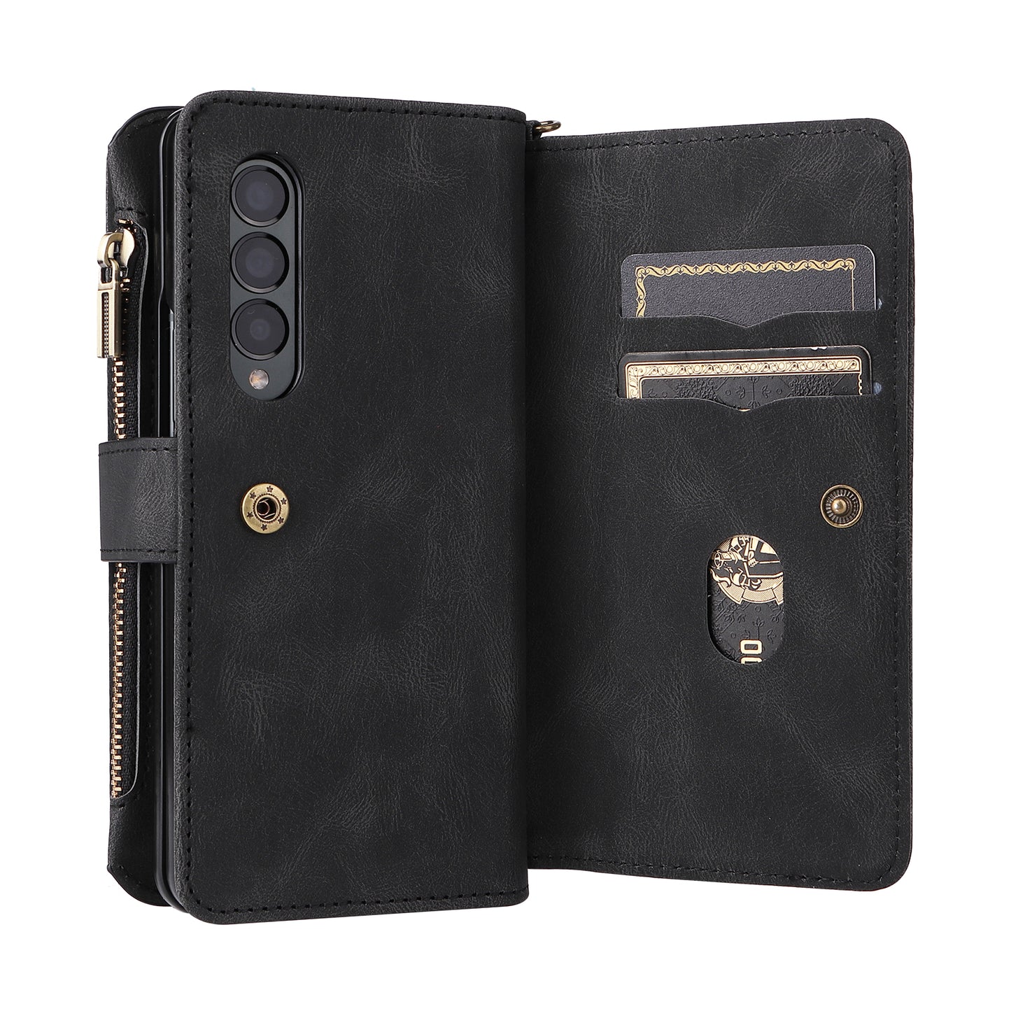 KT Multi-functional Series-2 Shockproof PU Leather  and TPU Phone Shell for Samsung Galaxy Z Fold3 5G, Multiple Card Slots Phone Stand Case