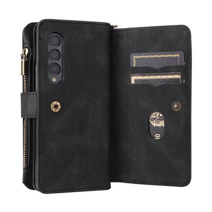 KT Multi-functional Series-2 Shockproof PU Leather  and TPU Phone Shell for Samsung Galaxy Z Fold3 5G, Multiple Card Slots Phone Stand Case