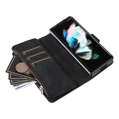 KT Multi-functional Series-2 Shockproof PU Leather  and TPU Phone Shell for Samsung Galaxy Z Fold3 5G, Multiple Card Slots Phone Stand Case