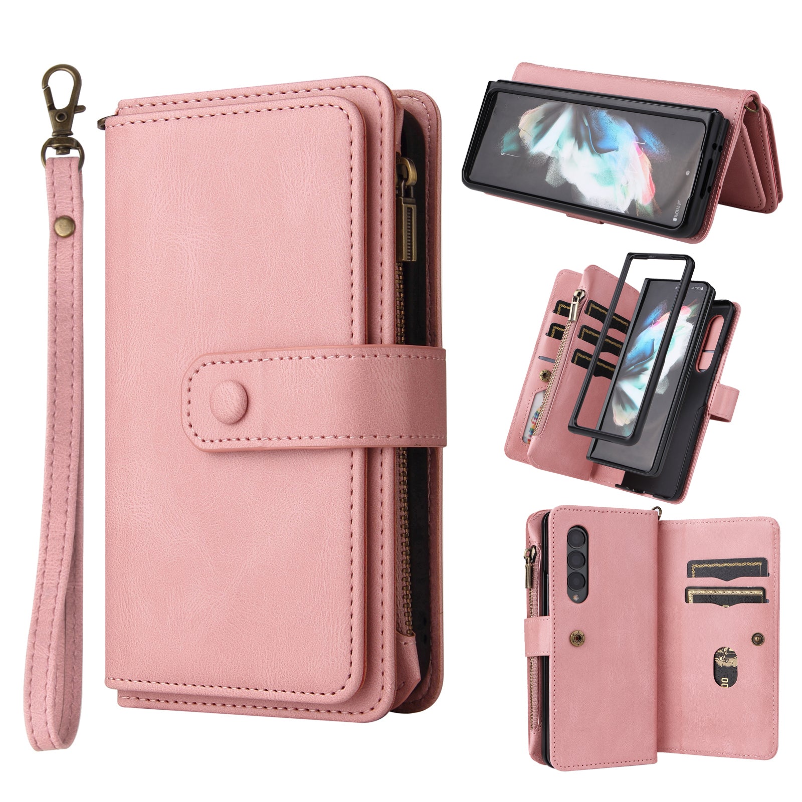 KT Multi-functional Series-2 Shockproof PU Leather  and TPU Phone Shell for Samsung Galaxy Z Fold3 5G, Multiple Card Slots Phone Stand Case