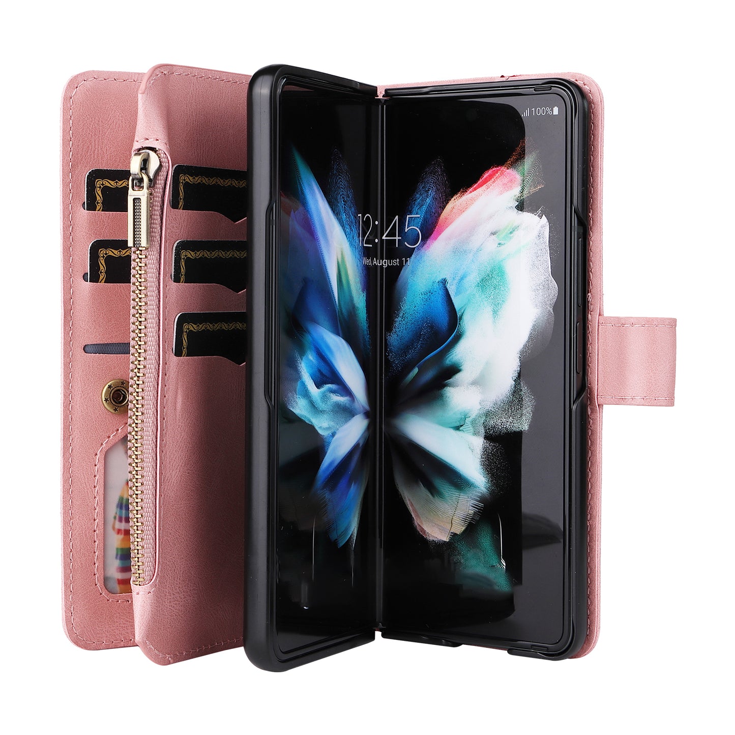 KT Multi-functional Series-2 Shockproof PU Leather  and TPU Phone Shell for Samsung Galaxy Z Fold3 5G, Multiple Card Slots Phone Stand Case