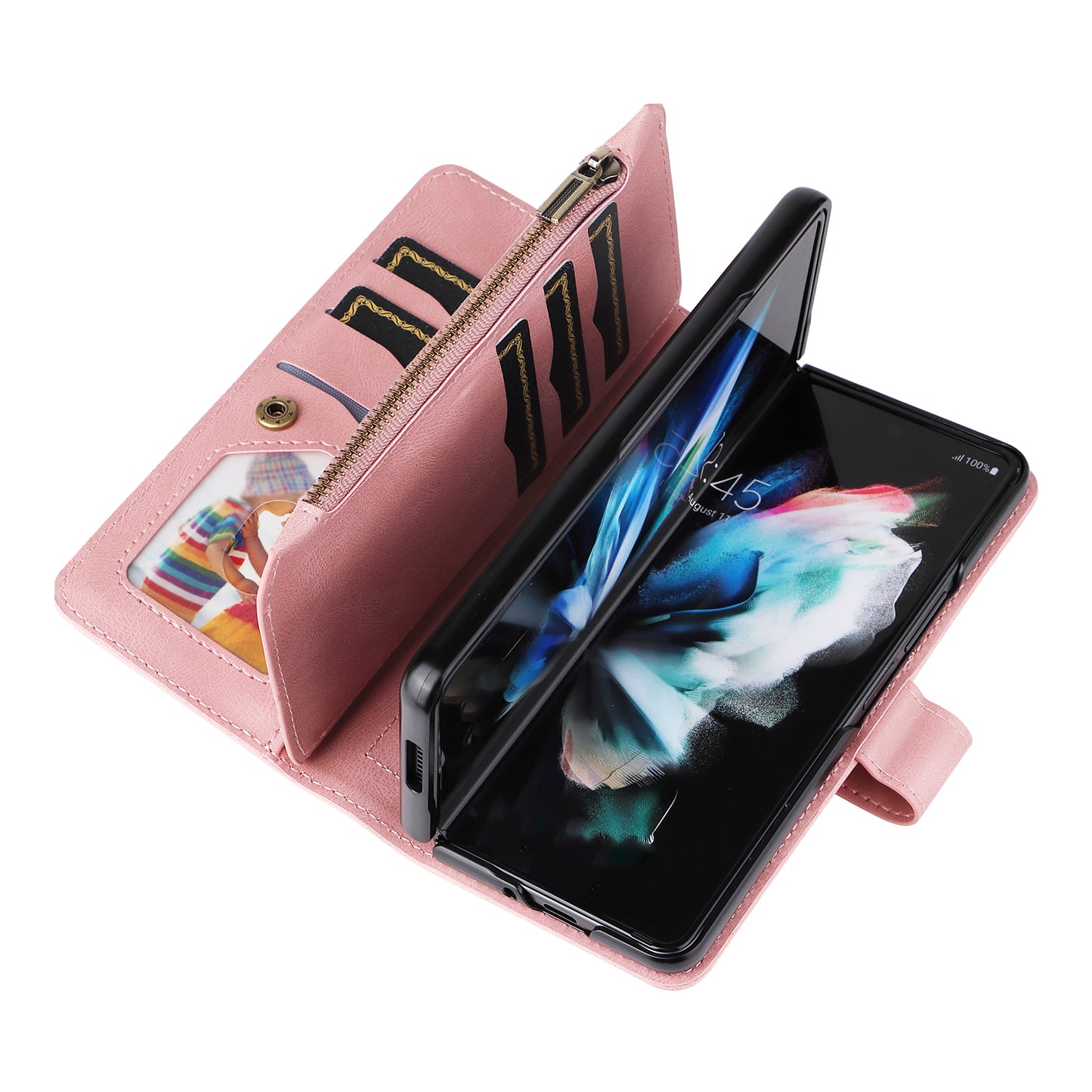 KT Multi-functional Series-2 Shockproof PU Leather  and TPU Phone Shell for Samsung Galaxy Z Fold3 5G, Multiple Card Slots Phone Stand Case