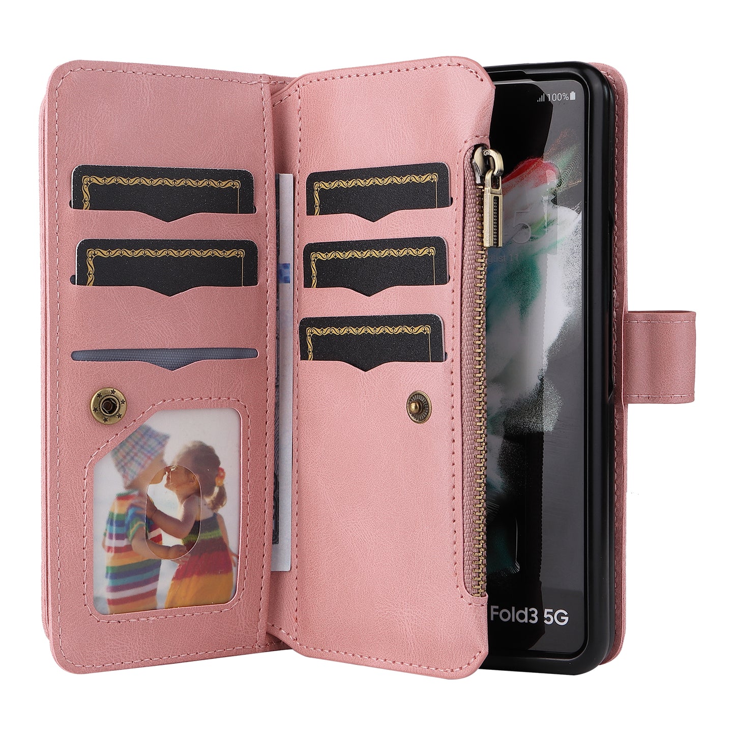 KT Multi-functional Series-2 Shockproof PU Leather  and TPU Phone Shell for Samsung Galaxy Z Fold3 5G, Multiple Card Slots Phone Stand Case