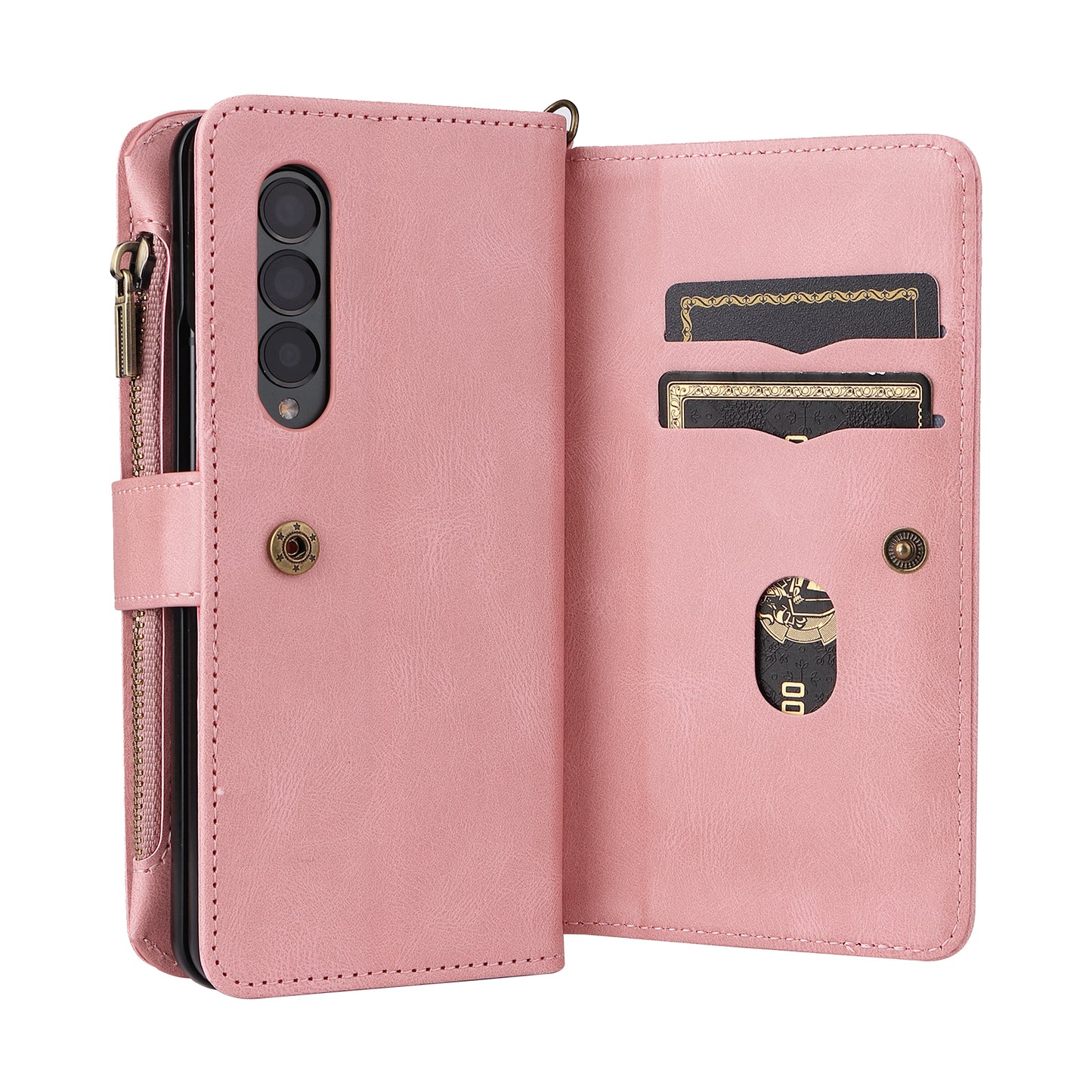 KT Multi-functional Series-2 Shockproof PU Leather  and TPU Phone Shell for Samsung Galaxy Z Fold3 5G, Multiple Card Slots Phone Stand Case